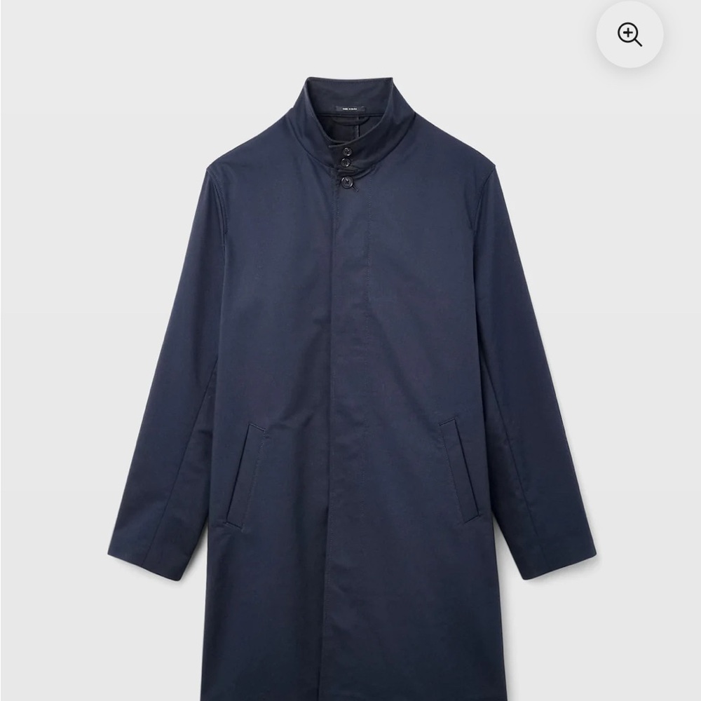 ISO: Men’s Club Monaco Navy Blue Trench Coat with Stand-Up/Funnel Collar (Small)